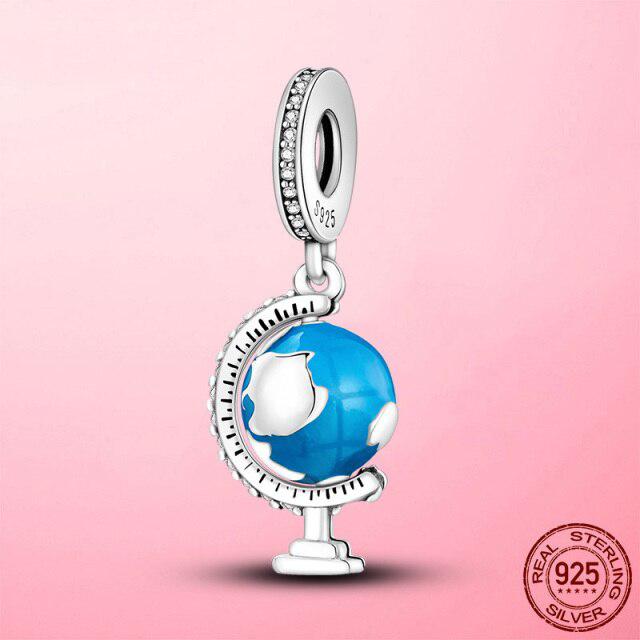 

Подвеска из стерлингового серебра 925 пробы, синяя эмаль, глобус, висячие подвески, модный браслет, ожерелье, оригинальные ювелирные изделия из серебра 925 пробы