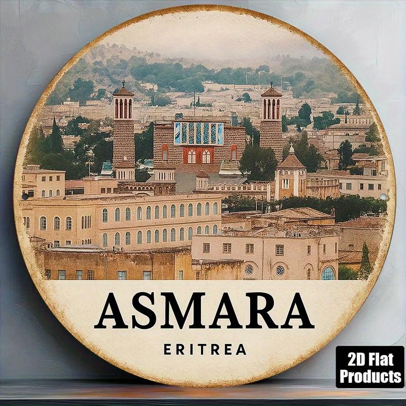 Tin Sign  Vintage Durable Metal Plaque Wall Decor Asmara Eritrea Cityscape Home Office Bar Man Cave Wall Art 20x20cm(8x8inch)