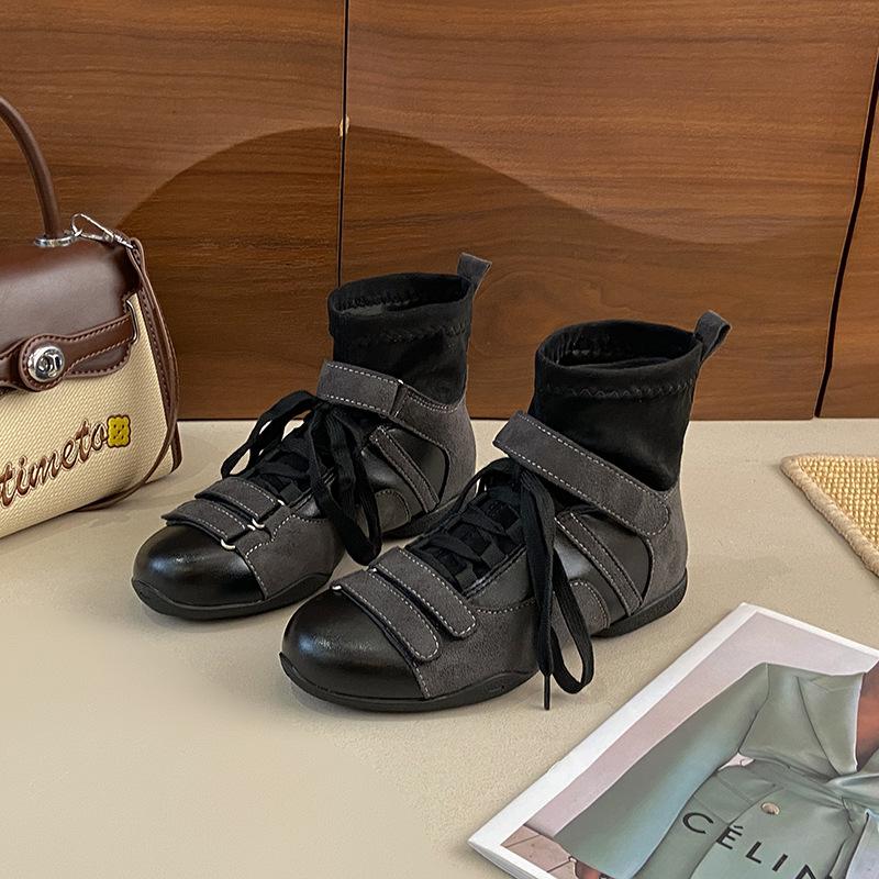 Temperament versatile fashion boots short boots splicing wasteland fashion style retro modern autumn and winter new breathable high top