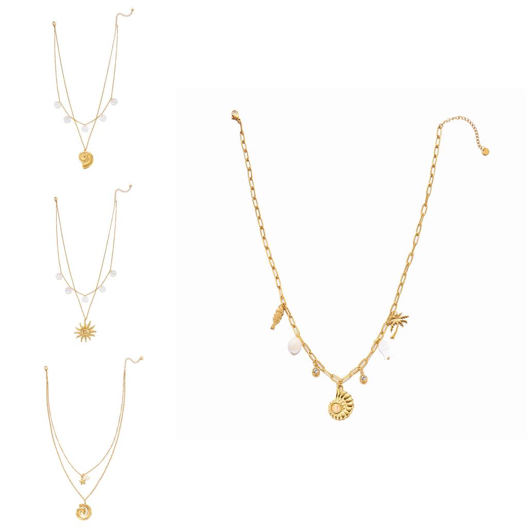 Bohemian Ocean Shell Sun Pendant Necklace For Women Summer Vacation Jewelry