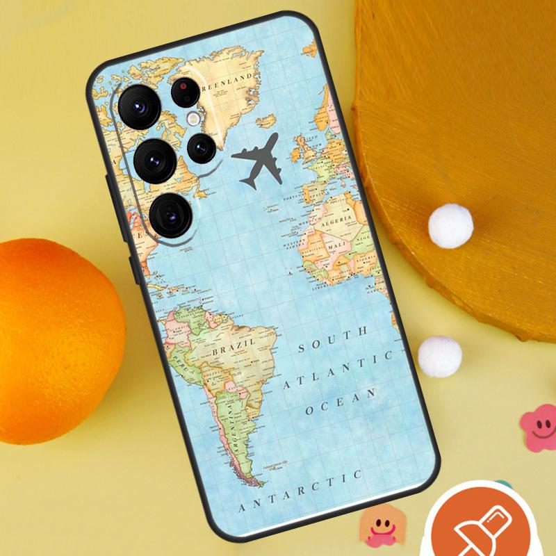 World Map Travel Phone Case For Samsung Galaxy S25 Ultra S24 S23 S22 S21 Ultra S9 S10 Plus S20 FE Funda Cover