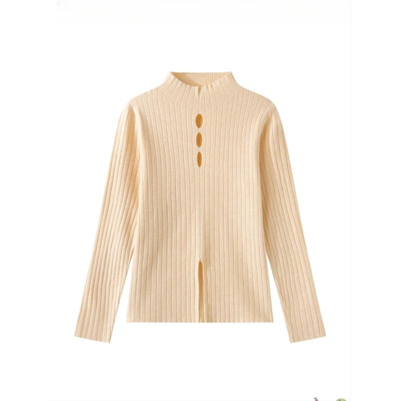 Semi-high Neck, Cut-out Long-sleeved Knitted Sweater, A New Early Autumn Style for Women with A Spicy Girl Look, A Slimming and Unique Sweater Top