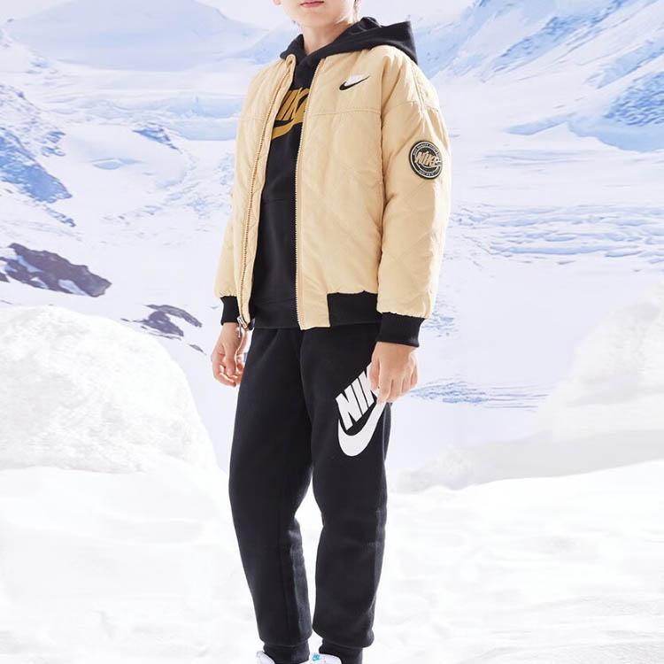 Nike Down Jacket With Embroidered Letter Logo Zipper Short Sleeve Kids Jackets Khaki NY2242028PS-003