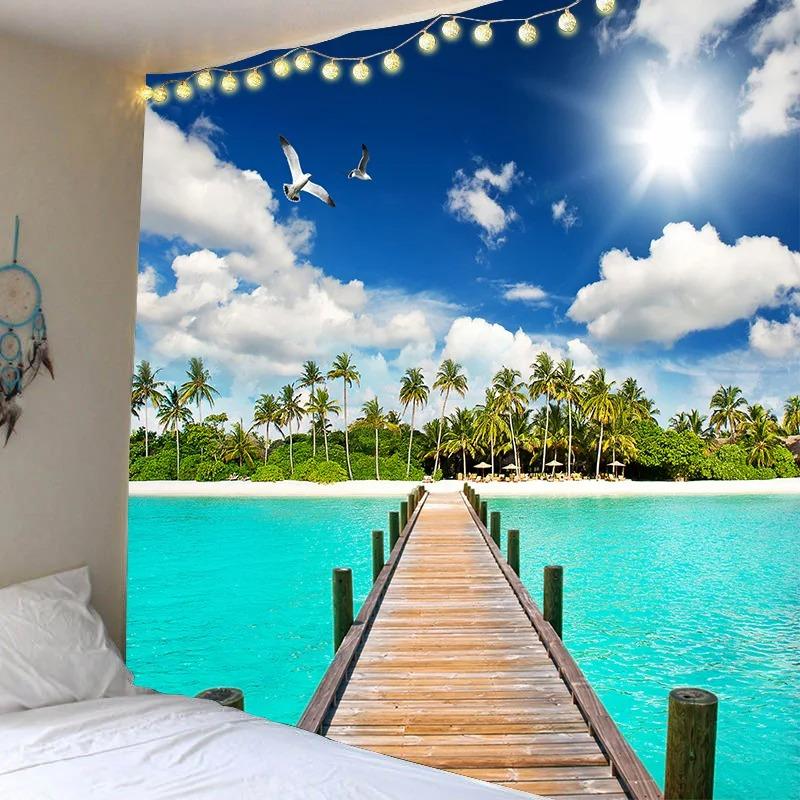 Sun Sunset Sea Pattern House Bedroom Ocean Tapestry Home Decoration Living Room Dormitory Wall Background Hanging Cloth