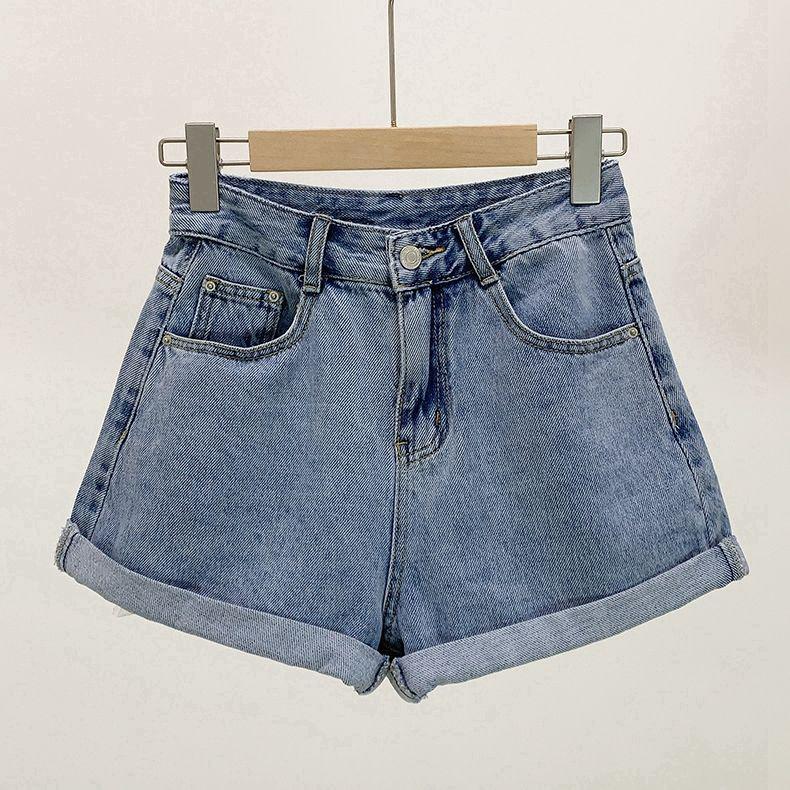 Stylish Loose High-Waist A-Line Denim Shorts for Women – Summer Korean Wide-Leg Slim Fit with Curled Hem