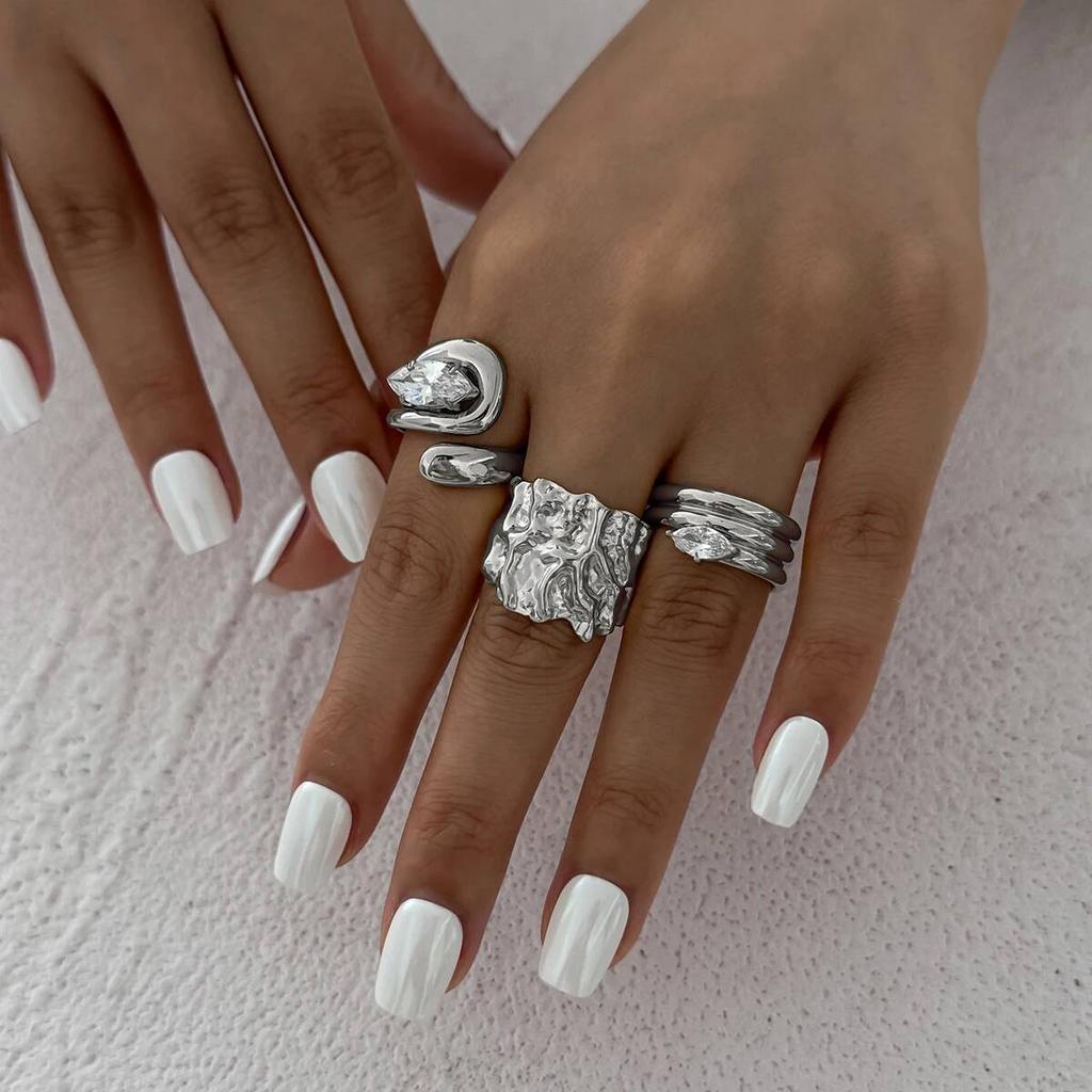 Ingemark 3Pcs/Set Luxury Rhinestone Open Rings for Women Fashion Statement Vintage Irregular Adjustable Rings Daily Jewelry Gift