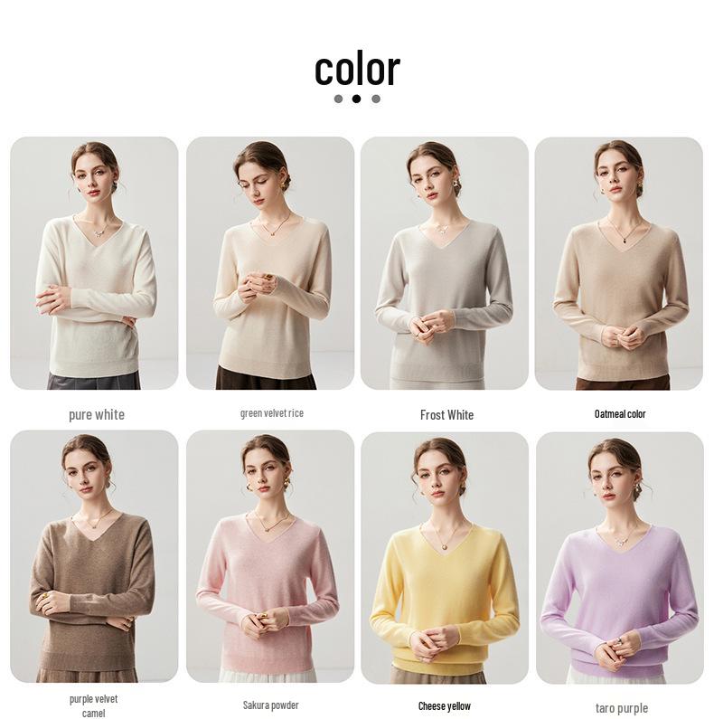 Lekasha Women's Cashmere Goat Wool V-Neck Pullover: Autumn/Winter Plain, Solid Color, Loose Fit Base Layer.