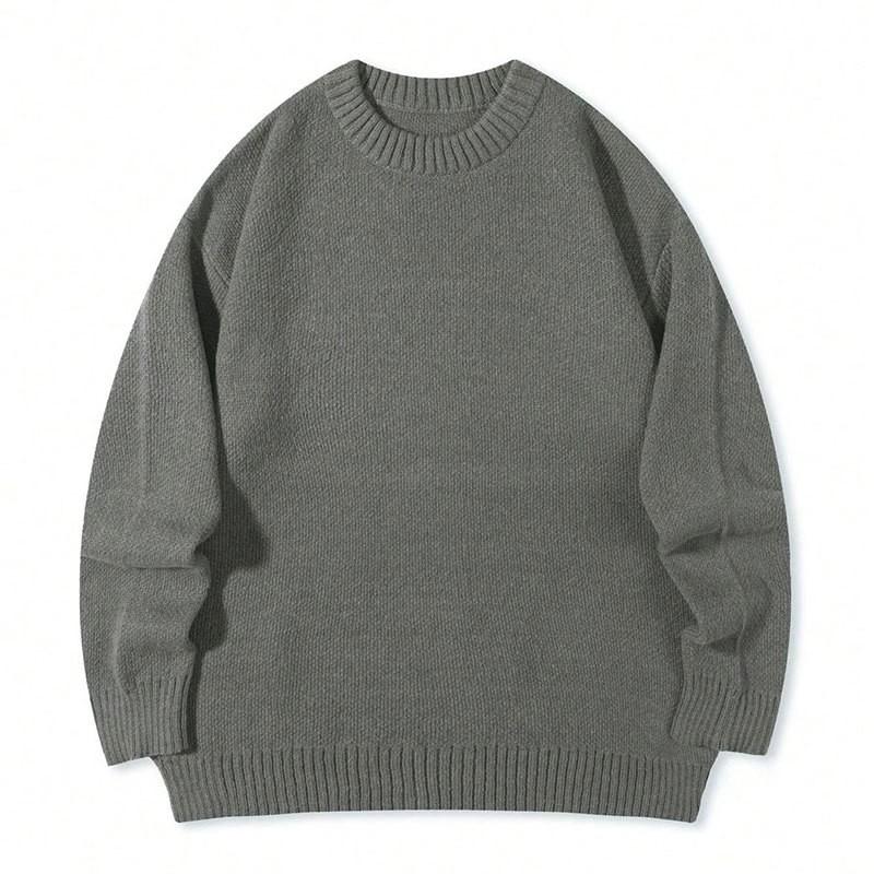 Mens Solid Color Crewneck Knit Sweater Loose Fit Long Sleeve Casual Pullover Youth Fashion