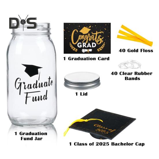 Abschlussglas-Dekoration 2025, Einmachglas aus Glas mit Abschlusshut-Aufsatz, Abschlussklasse 2025, Abschlussgeschenke für Jungen und Mädchen