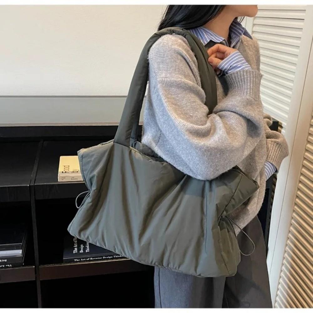 Simple Cotton Shoulder Bag Large Capacity Winter Pleated Tote Bag Textured Shopping Bag Women Handbag