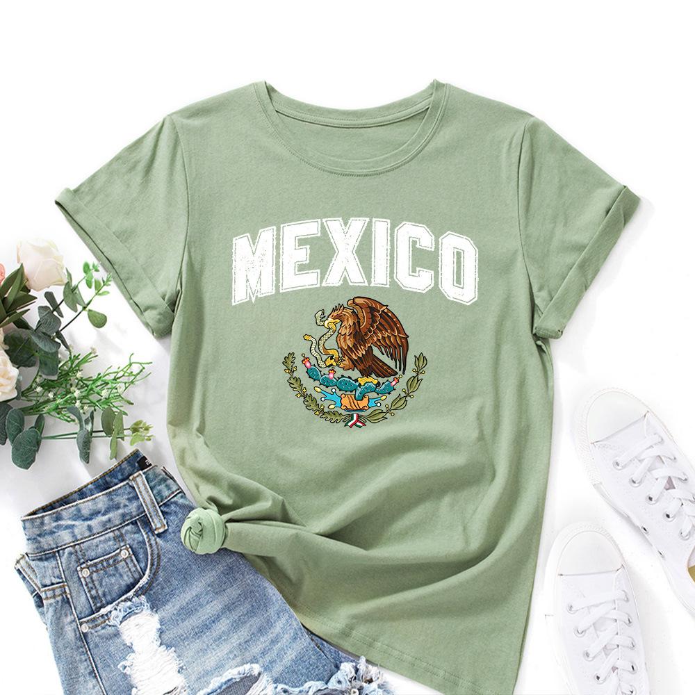 MEXICO Pattern Cotton T-Shirt Short Sleeve Round Neck Women 2d Print Tops