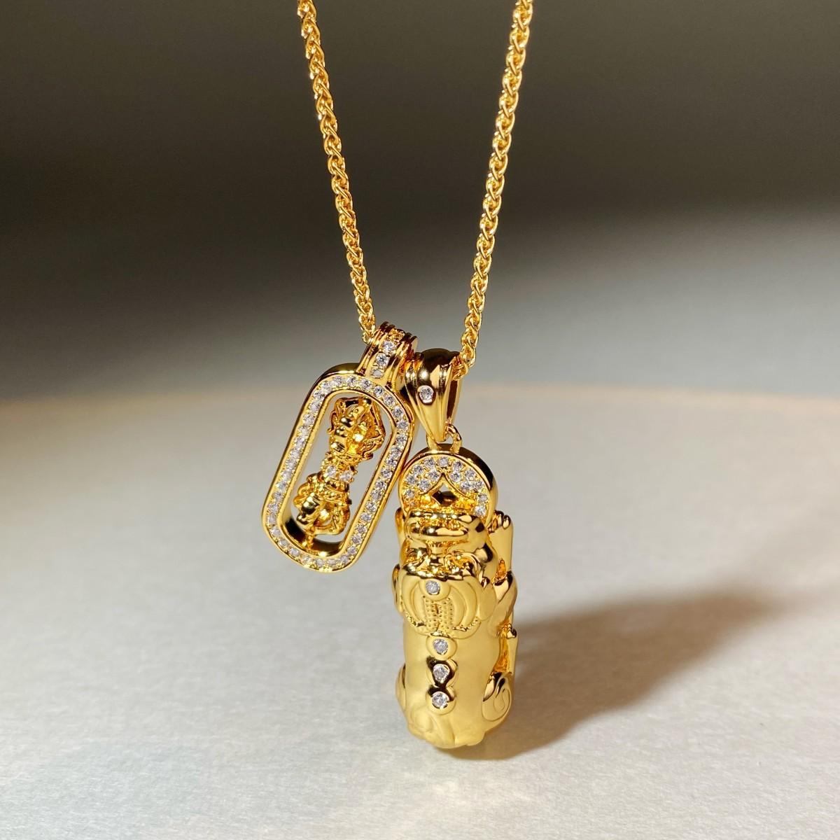 Luxury Real Gold Jewelry Certifid Ancient Pixiu Necklace Pure Gold Rotating Vajra Pendant Necklace