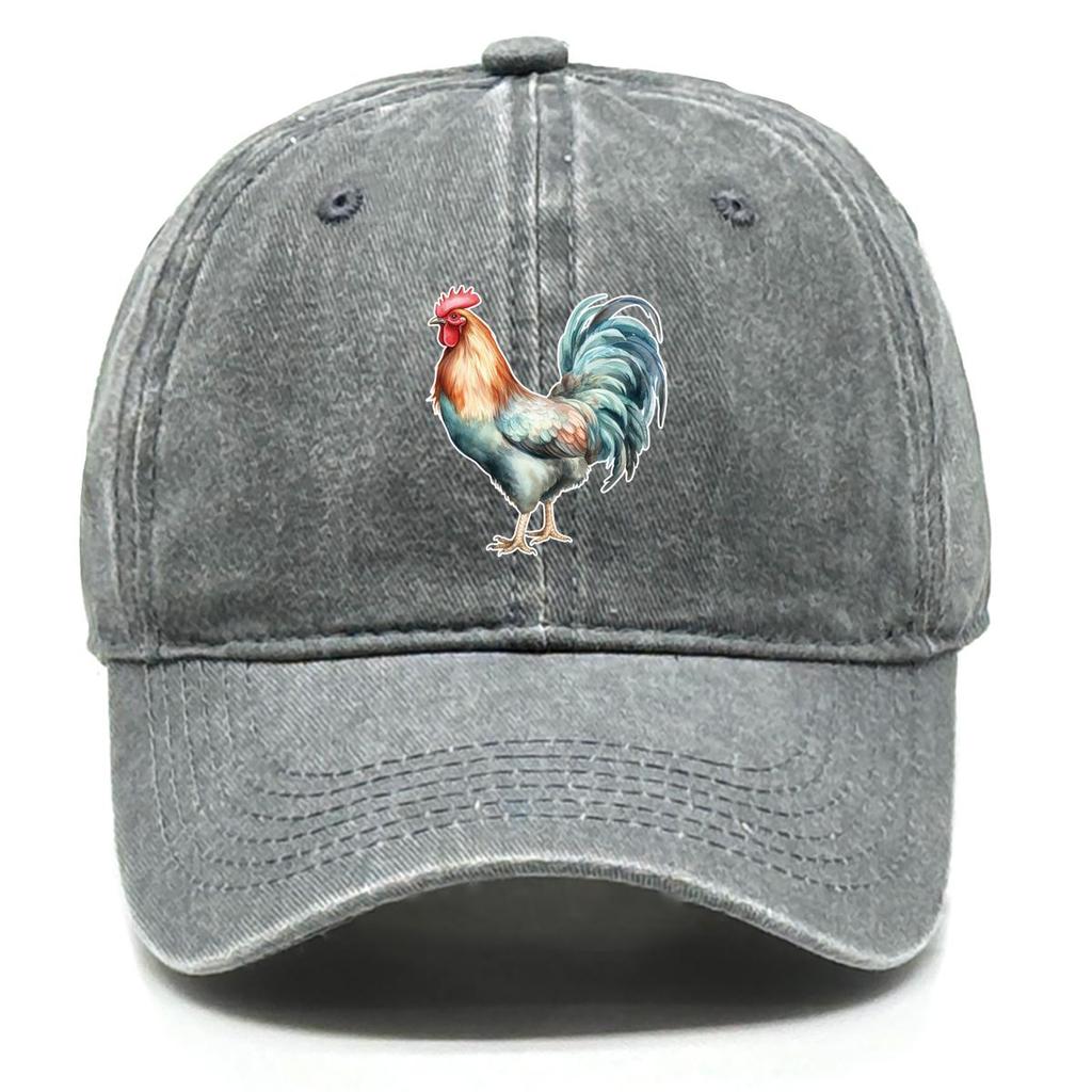 Lifelike Rooster Print Snapback Sun Hat, Animal Flat Cap Slouchy Cozy Retro Curved Brim Adjustable Baseball Cap