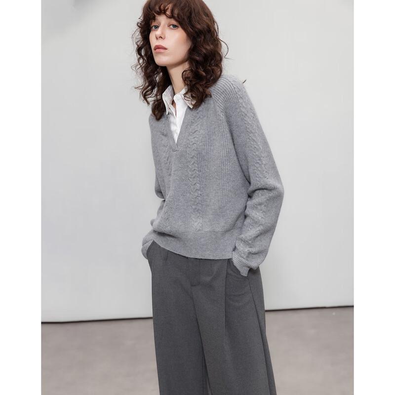 Demana Women's Spliced Color-Block Lapel Knit Sweater
