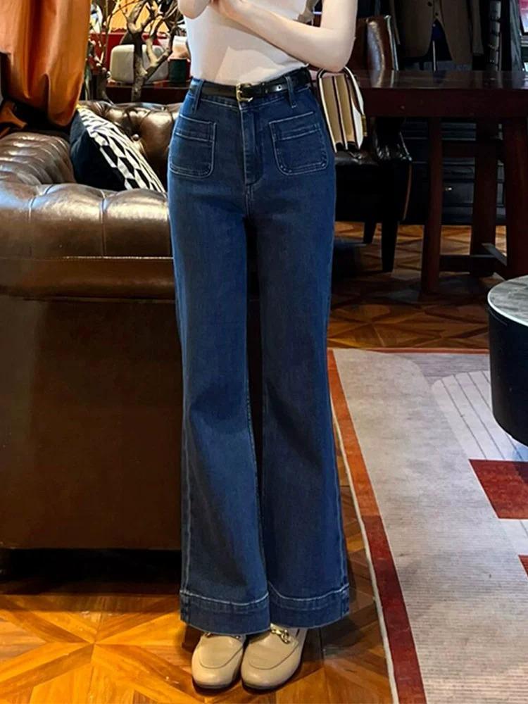 2025 Spring Retro Hong Kong Style Wide-Leg Jeans: Trendy, Versatile Fashion Design. 2XL синий