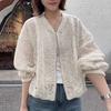 Women's Spring/Summer Design Lace-Cutout Short Jacket Lightweight Casual Long-Sleeve Top