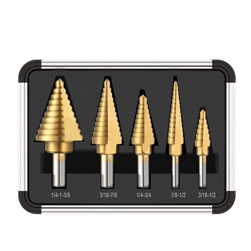 Durable 5PCS Set Step Drill Bit Set Straight Groove Multifunctional Stepped Drill Set Professional High Speed Steel Drill Bits