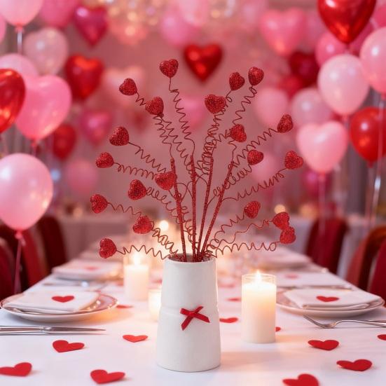 Valentines Day Decorations Red Heart Berries Picks Artificial Valentines Day Floral Cuttings for Home Office Wedding Anniversary Party Decor Romantic