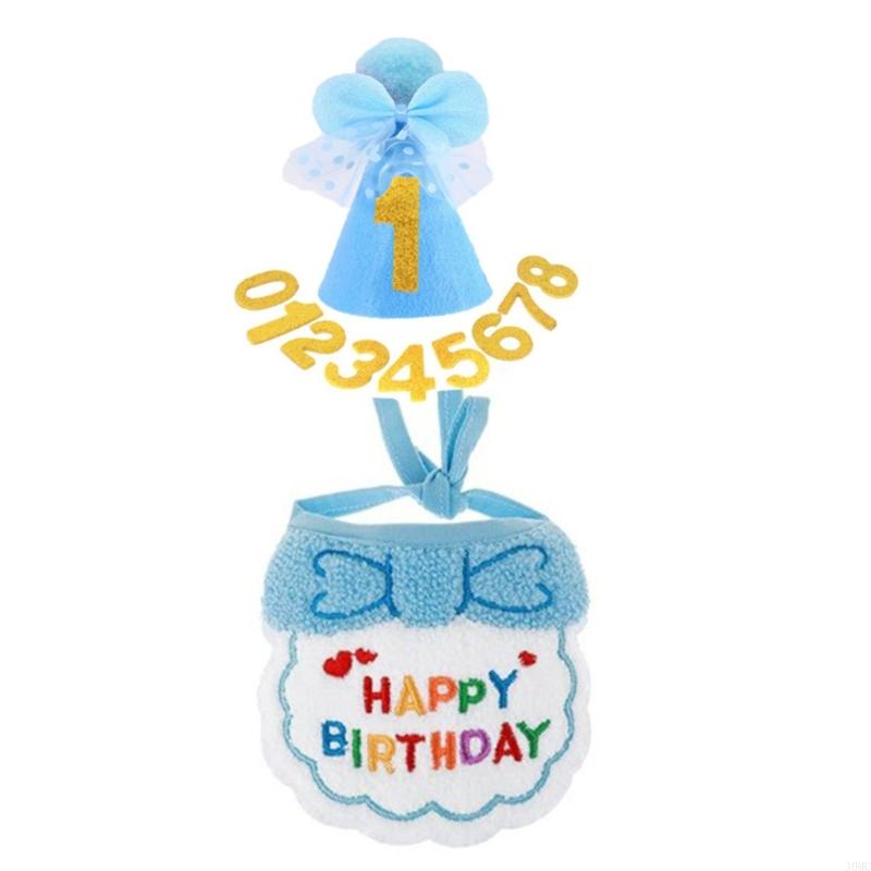 Pack Of 3 Pet Birthday Bib And Hat Set For Dogs Cats Party Celebration Accessories J0MC