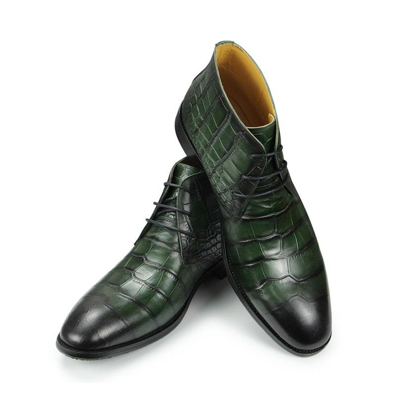Fashion Popular Mens' Ankle Leather Shoes Lace-up Luxury Boots Safety Formal Fashion Designer Shoes Black & Green Big Size Boots For Man