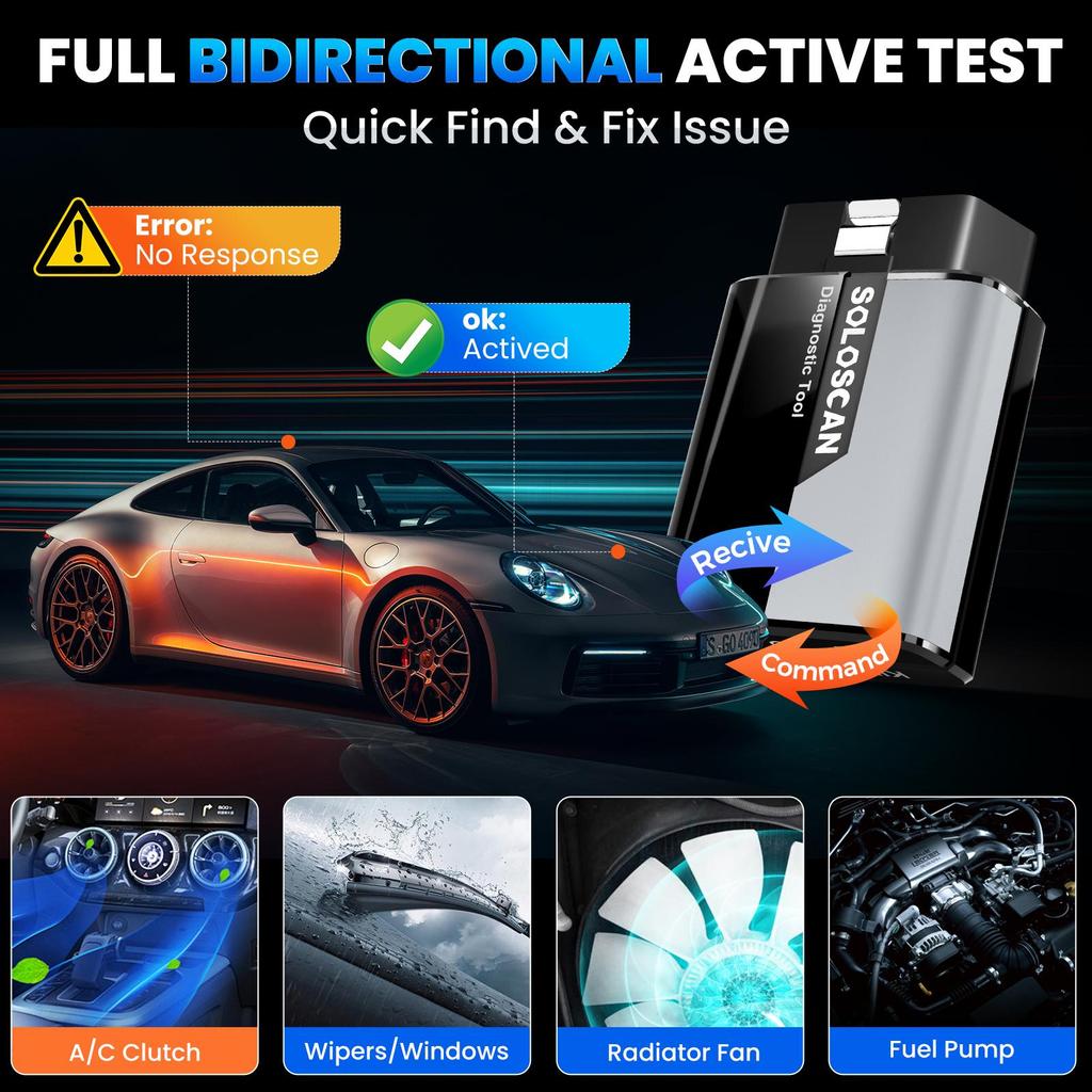 Outil de diagnostic OBD2 KINGBOLEN Soloscan pour Toyota/Lexus, Outil de diagnostic de voiture pour tous les systèmes, Codage ECU bidirectionnel, Mise à jour gratuite à vie