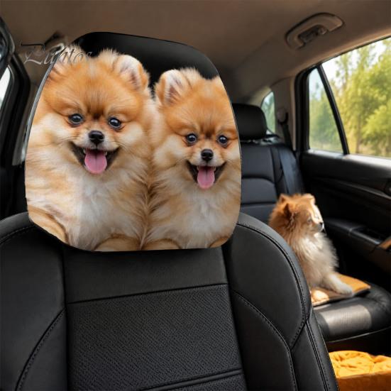 Decorative Car Headrest Protector 2Pcs Cute Dog Covers, Breathable Auto Seat Comfortable Sleeve Protectors, Stretchy Universal Interior Accessories