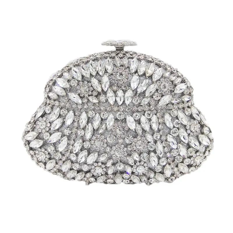 Boutique De FGG (in Stock ) Light Blue Saphire Women Crystal Clutch Evening Handbag Party Luxury Diamond Handbags Wedding Purse