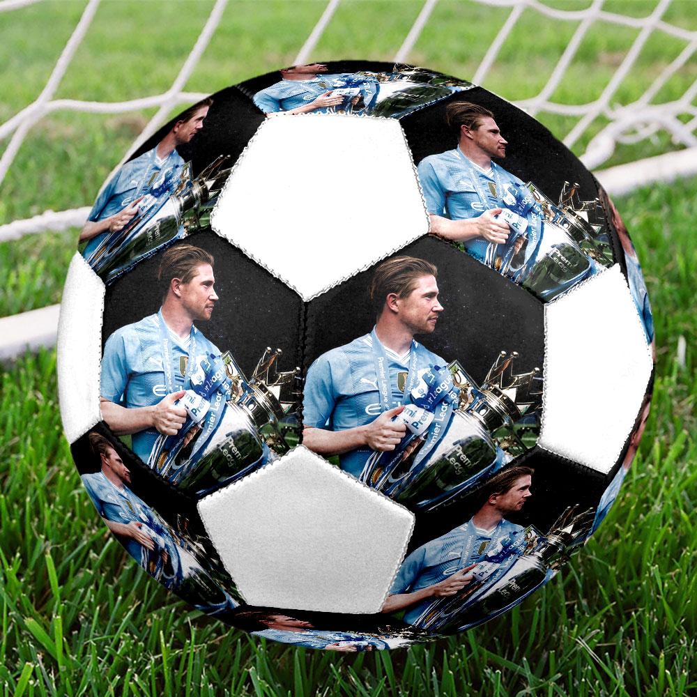 Kevin De Bruyne Printed Size 5 Soccer Ball, Machine-Stitched PVC, Durable & High Bounce, All Ages Fit, Fan Merchandise, Matches & Outdoor Use.