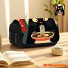 Japanese Ramen Cat 2D Print Double-Layer Flip Black Pencil Case - Back-To-School Essential Pencil Box, Daily Multi-Functional Makeup Bag, Large Capaci