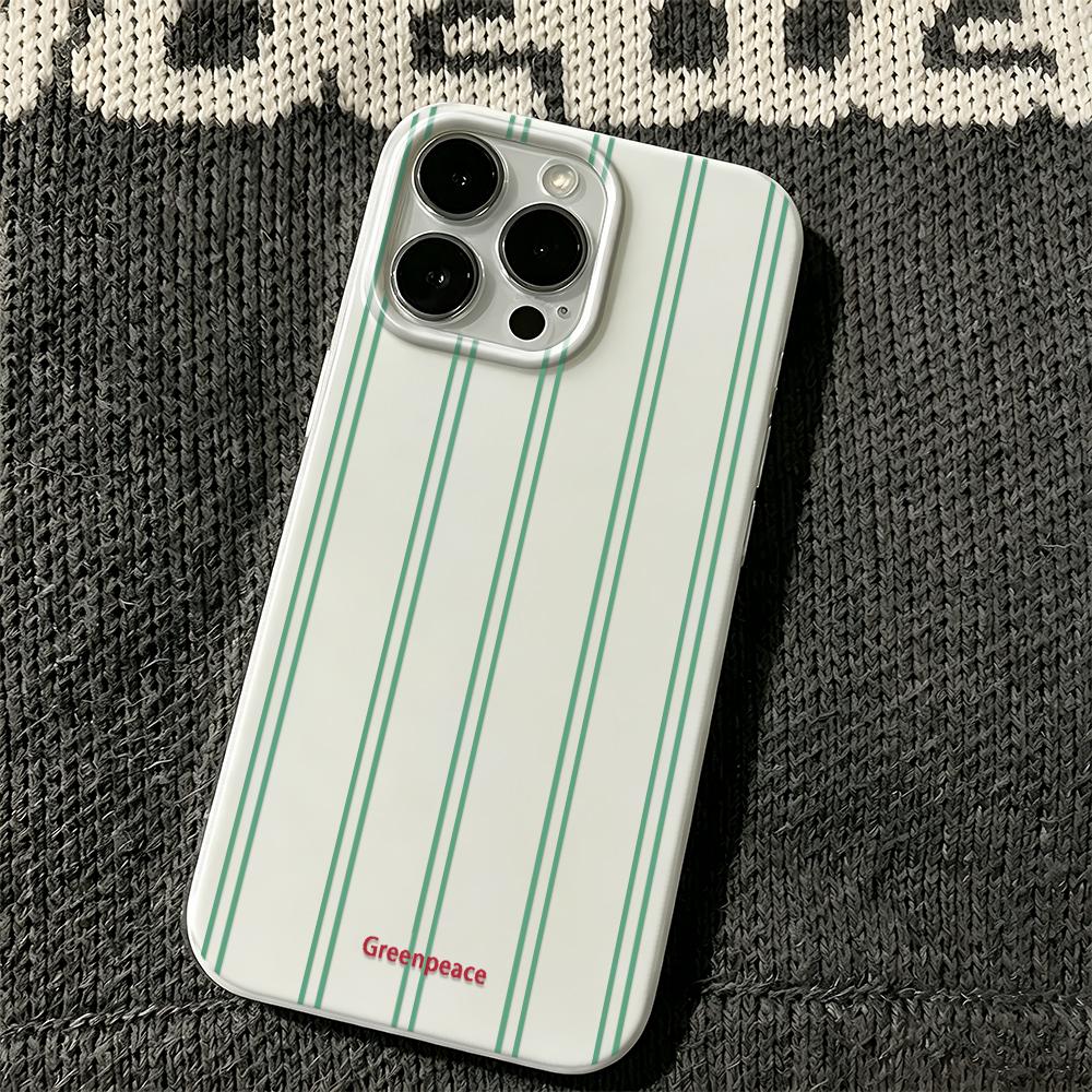 Green Stripe Greenpeace Ins Style Silicone Case For Iphone 14 13 12 17 16 Plus 15 11 Pro Max Trendy Aesthetic Back Cover