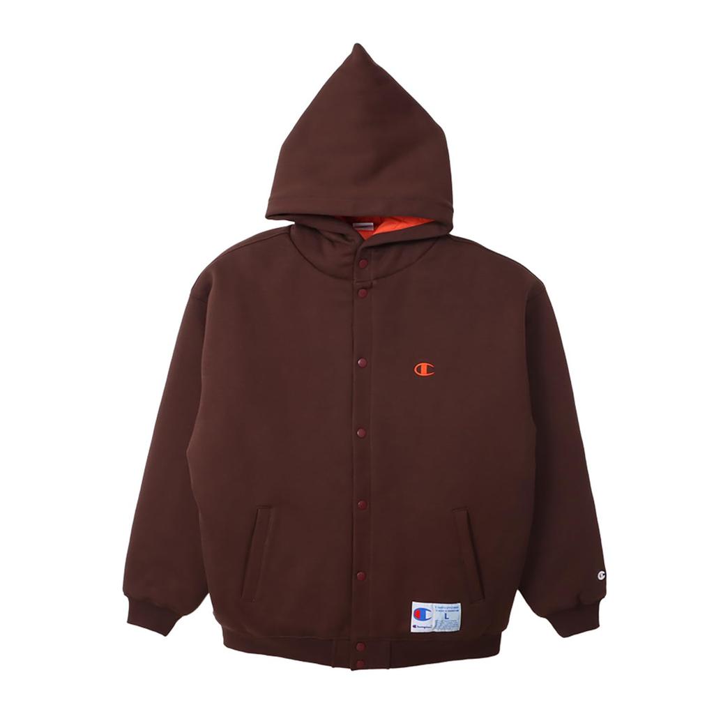 Outerwear Long Sleeve COTTON USA Embroidery One Point Logo Snap Hooded Sweatshirt Action Style Dark Brown [Champion] C3-A618 Men's