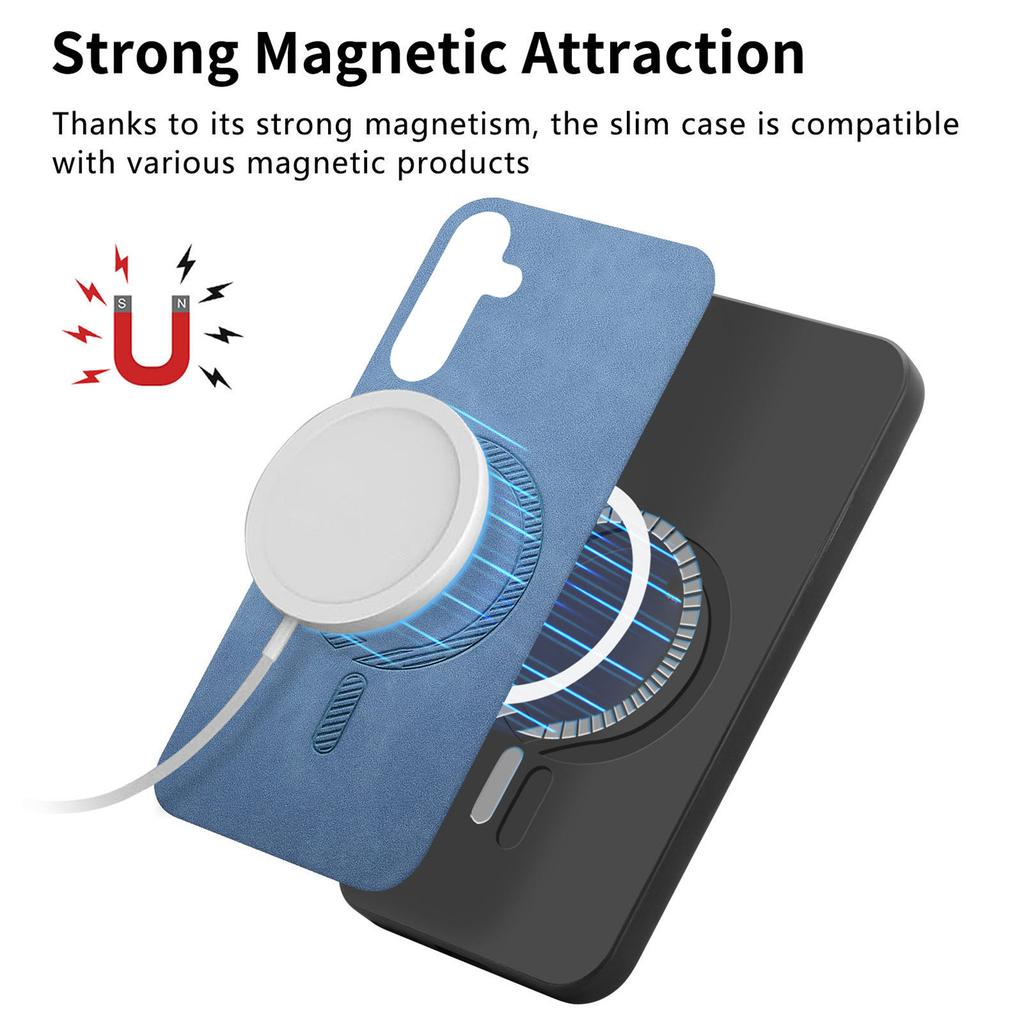 For Samsung Galaxy A35 5G Leather Back Case Compatible with MagSafe Skin-Touch Phone Cover