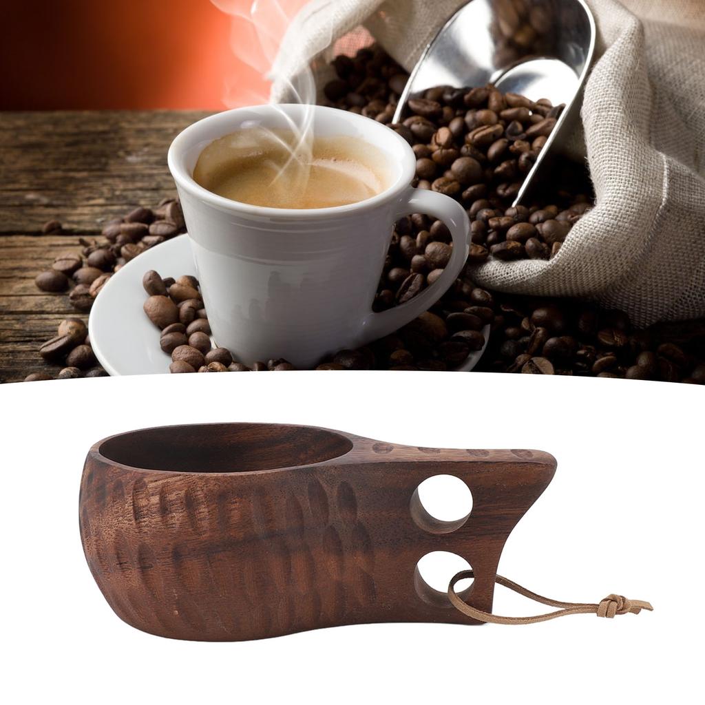 350ML Wooden Cup with Handle Portable Multifunctional Wood Mug Drinking Cup for Coffee Tea Milk Beverages