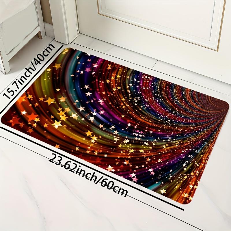 Rainbow Visual Vortex Heart Star Print Area Rug, Aesthetic Colorful Swirl Floor Mat for Bathroom Kitchen, Washable Decor Carpet