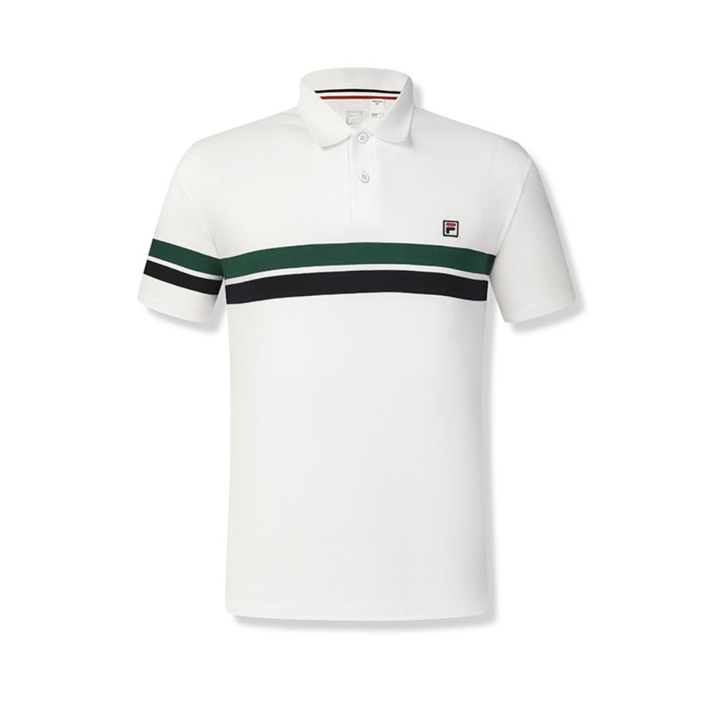 Fila Tennis Fashion Retro Comfortable Simple Striped Versatile Casual Sports Polo Shirt Men Tops Jade-White A11M533105F-WT