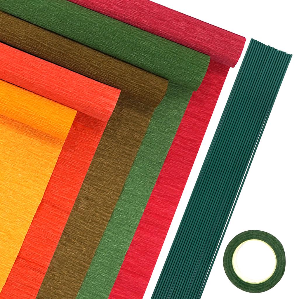 3/5/6 Rolls Crepe Paper Streamers, Colorful Crepe Paper Sheets 20 Pcs Floral Iron Wire 1 Pcs Green Floral Adhesive Tape