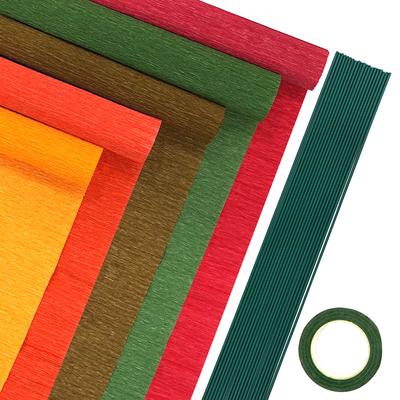 3/5/6 Rolls Crepe Paper Streamers, Colorful Crepe Paper Sheets 20 Pcs Floral Iron Wire 1 Pcs Green Floral Adhesive Tape