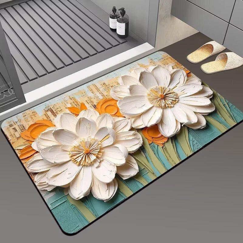 Light Luxury Three-dimensional Vision Flower Diatom Mud Floor Mat, Toilet Door Water Absorption Non-slip Foot Mat, Door Mat