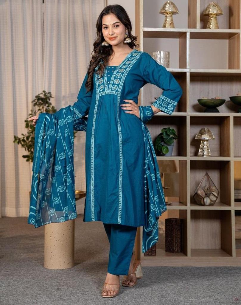 Women Cotton Designer Kurta Pant Dupatta Set Indian Bollywood Top Tunic Kurti Salwar Suit