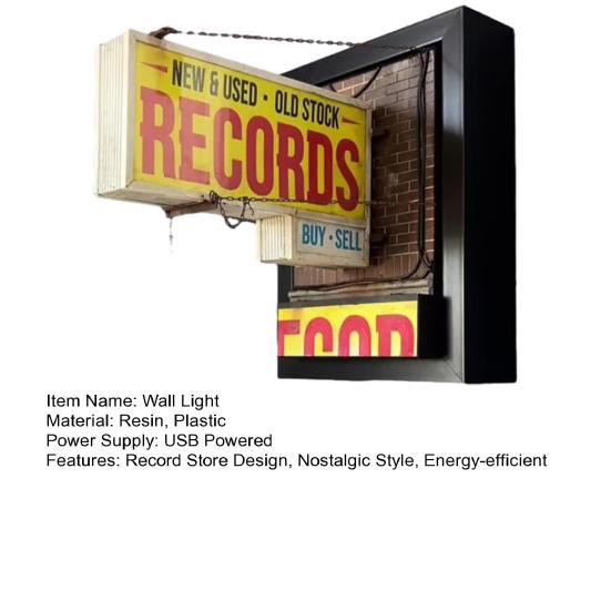 Record Store Wall Light Retro Wall Mounted Decorative Light Nostalgic Record Store Ornament Music-Themed Gift for Music Lovers Record Collectors