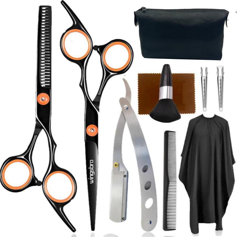 6.7 Inches Hair Cutting Scissors Set, Flat & Thinning Scissors with Accessories for Barber Salon Shop and Homeuse