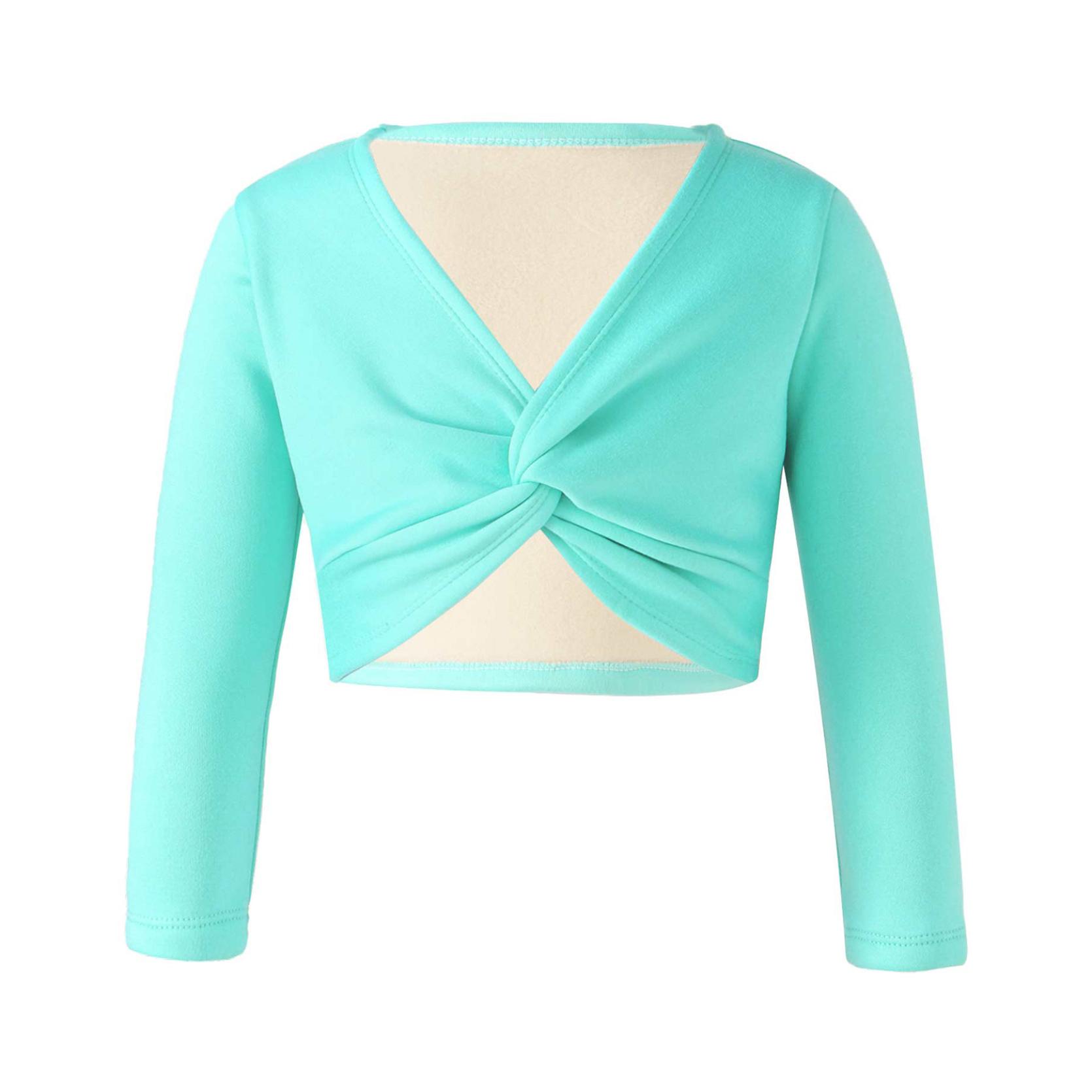 

Верхняя одежда с длинными рукавами и узлом спереди, детский танцевальный костюм для девочек, повседневная одежда, укороченный топ 14-16 Years мятный зеленый