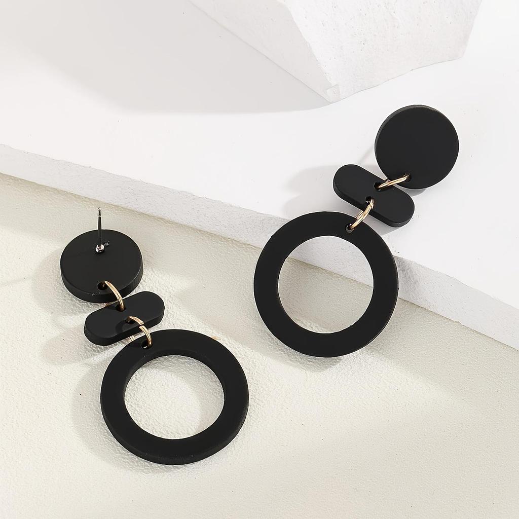 European-American Fashion: Black Geometric Acrylic Pendant Earrings