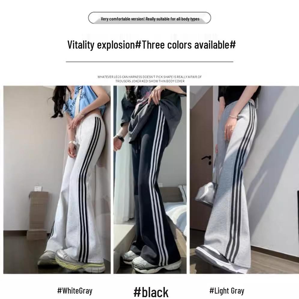 Mamba Cotton Casual Flare Pants - Women's High-Waist Striped Sport Trousers (2024 Autumn/Winter Collection)