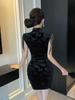 9477 Złoty Aksamitny Czeongsam: Seksowna sukienka bodycon z frędzlami