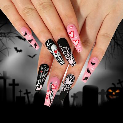 Wear Nail Black Powder Matte Halloween Nail Art Love Spider Web Bat Ghost Nail Art Piece Finished Product Removable Advanced
