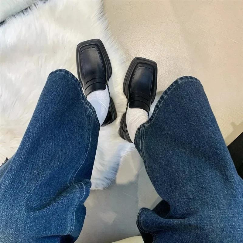 Women Luxury Loafers Fashion Square Toe Platform Moccasins Ladies Pumps Design Evening Party Heel Shoes Ladies Casual Loafers