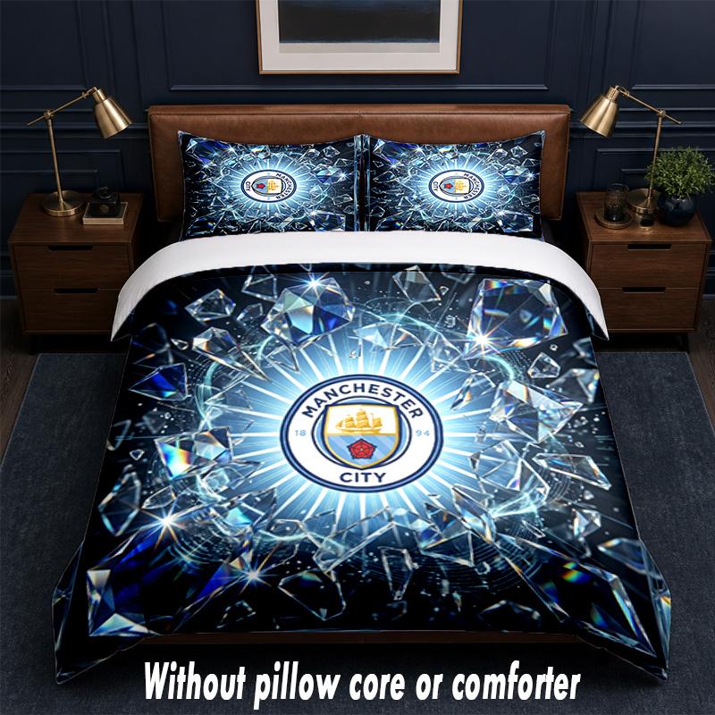 Manchester City Design Bed Bedding Set 1 Duvet Cover + 2 Pillowcases Soft Breathable Household Bed Linens