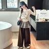 Girls' Trendy Autumn Outfit: Stylish Sweatshirt & Flap Pants Two-Piece Set
