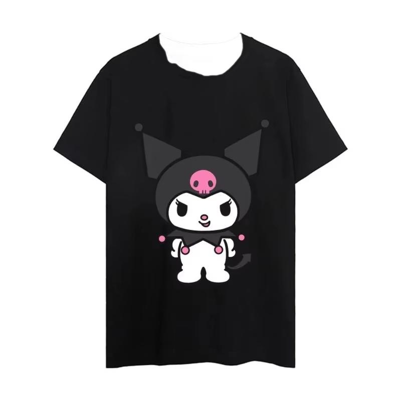 2026 New Summer Kuromi Cute Print Tee Casual Short Sleeve Cotton Tops for Adults Kids Sweet Kawaii Style Daily Outfit